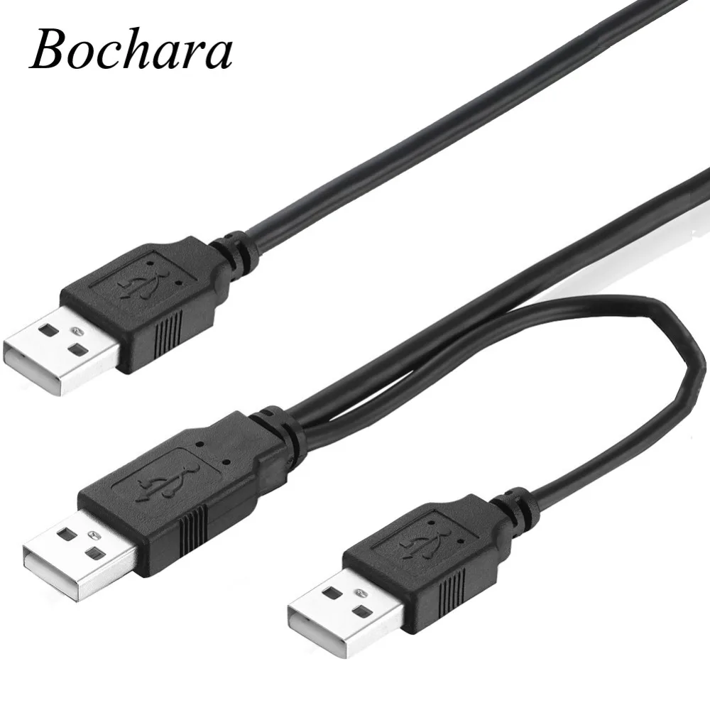 

Bochara 2 IN 1 Dual USB 2.0 Type A Male to Type A Male+USB Power Supply Y USB Cable Foil+Braided Shielded For HDD