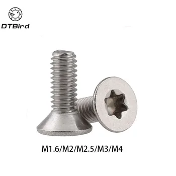 

50Pcs ISO14581 GB2673 M1.6 M2 M2.5 M3 M4 Stainless Steel A2 Torx Countersunk Screw Six-Lobe Flat Head Machine Security Screws