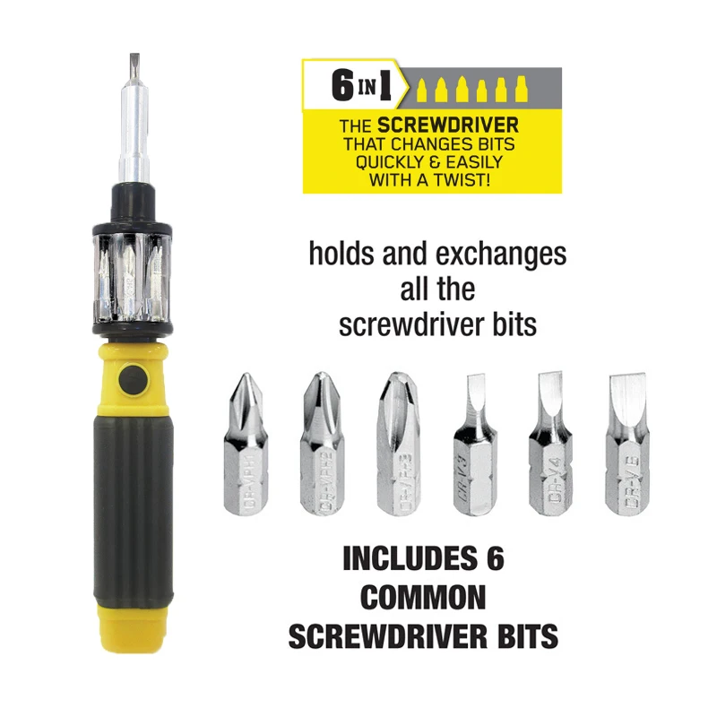 

360 Rotary Screwdriver with 6 Common Screwdriver Bits Interchangeable Twist Bit 360 6-in-1 Screwdriver Bits Set Magnetic Tips