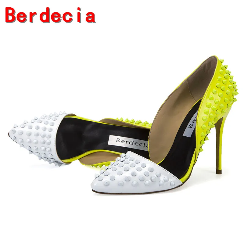 

Berdecia sapato feminino women shoes high heel studded stiletto women pumps designer shoes rivets sandals plus size