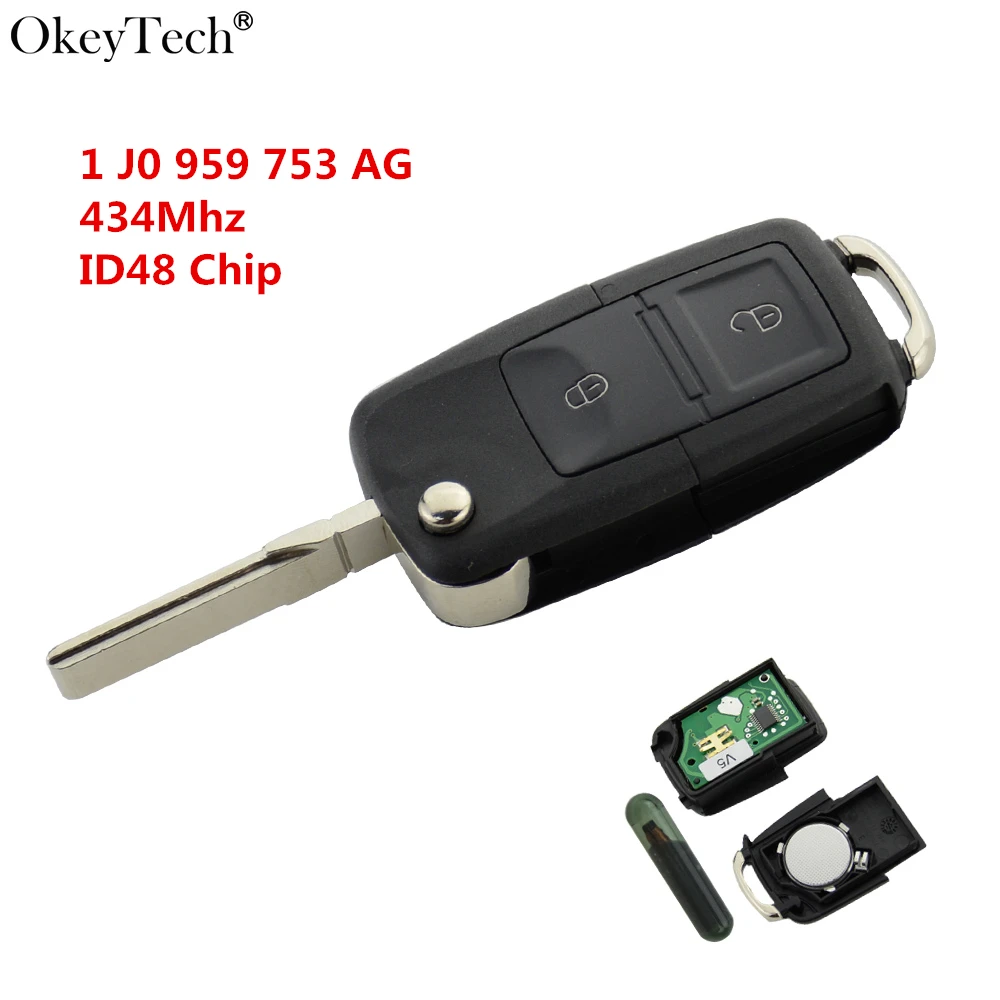Okeytech 2 Button Remote Key Flip Folding 434Mhz ID48 Transponder Chip For VW Golf 4 5 Passat b5 b6 polo Touran 1 JO 959 753 AG Okeytech 2 Button Remote Key Flip Folding 434Mhz ID48 Transponder Chip For VW Golf 4 5 Passat b5 b6 polo Touran 1 JO 959 753 AG