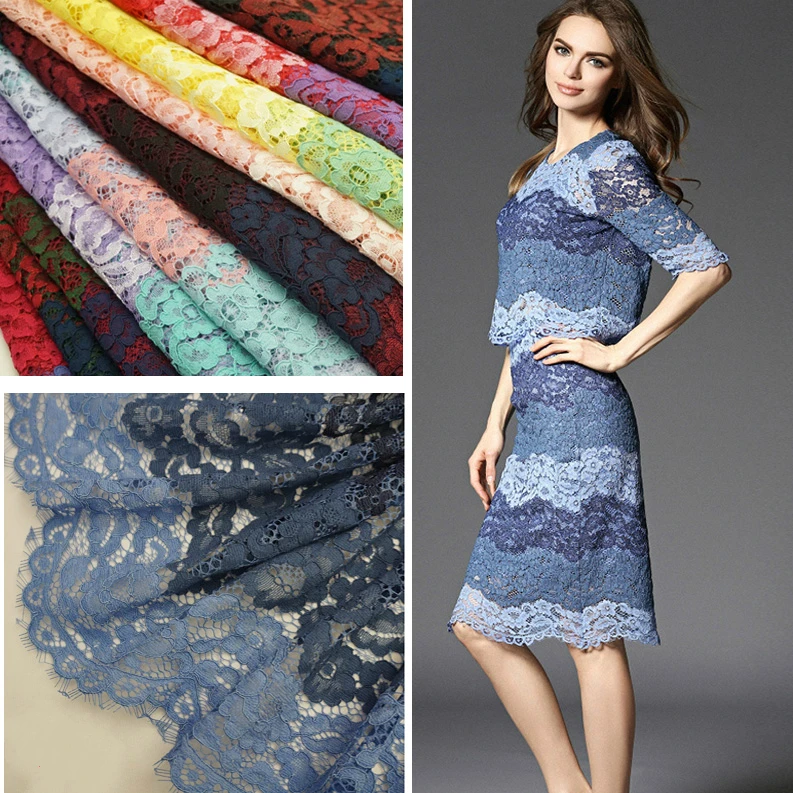 

100x150cm Spell color eyelashes wave edge Pierced flow pattern Embroidery Lace Fabric DIY webbing dress clothes Cloth Materials