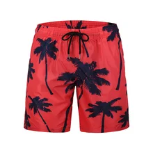 Быстросохнущие летние мужские пляжные шорты с принтом кокосовой пальмы, красная короткая пляжная одежда, европейские размеры m-xxl