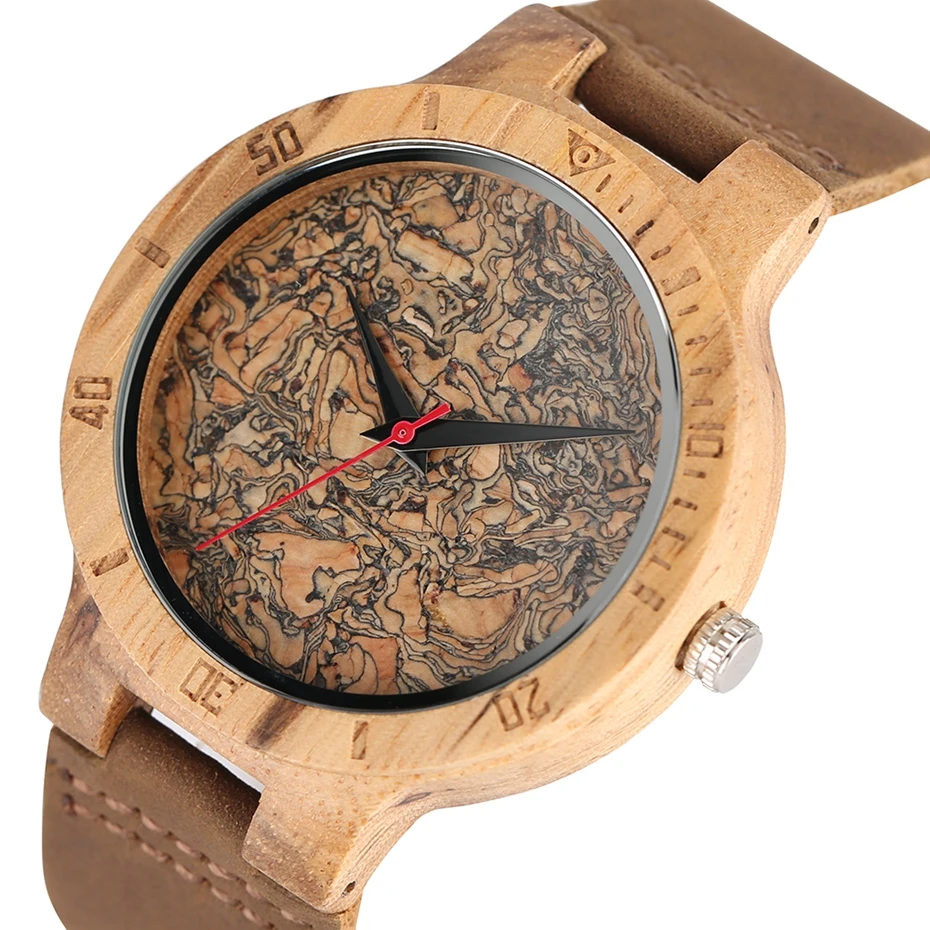 Wooden Watch Men's Unique Cork SlagBroken Leaves Face Dial Zebra Wood Quartz Clock Male Women Genuine Leather Band Wristwatches 2017 Christmas Gifts (3)