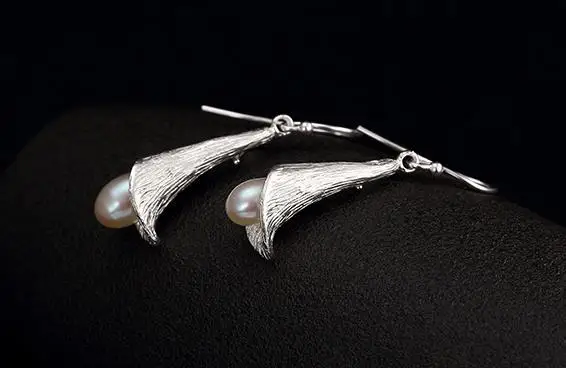 

Sterling S925 925 silver eardrop pearl brushed flower for woman earring trendy 28.5MM