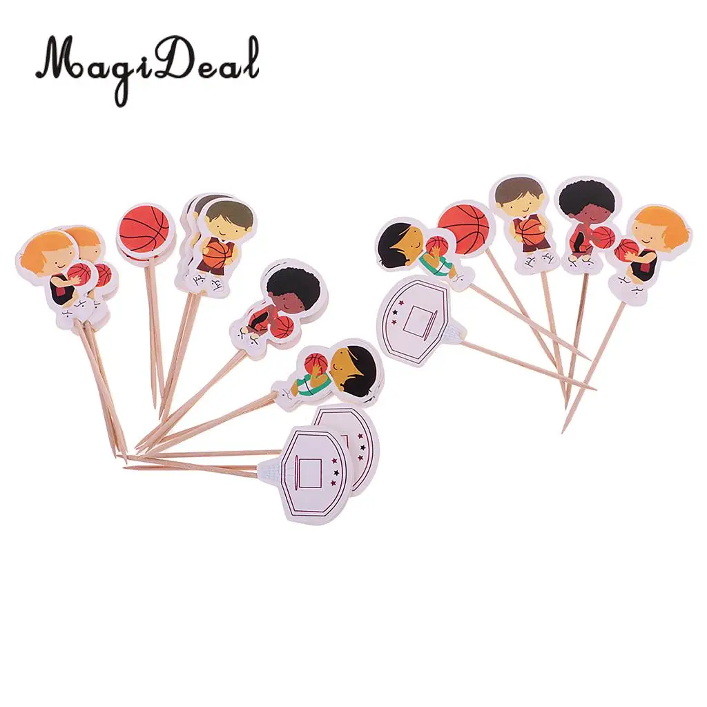 MagiDeal Novelty 24Pcs/Pack Basketball Boy Cupcake Picks Cake Toppers for Baby Shower Birthday Party DIY Craft Favors Decoration
