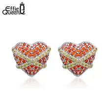 Effie queen стильные серьги-гвоздики для женщин в форме сердца с AAA кубическим цирконием красные ювелирные украшения из драгоценных камней Aretes De Mujer DE235