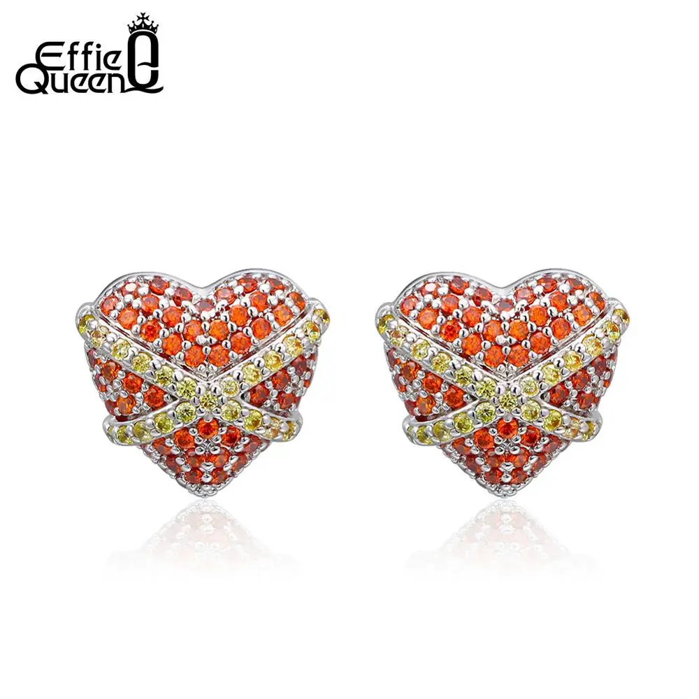 

Effie Queen Fashion Stud Earrings For Women Heart Shape With AAA Cubic Zircon Red Stone Earring Jewelry Aretes De Mujer DE235