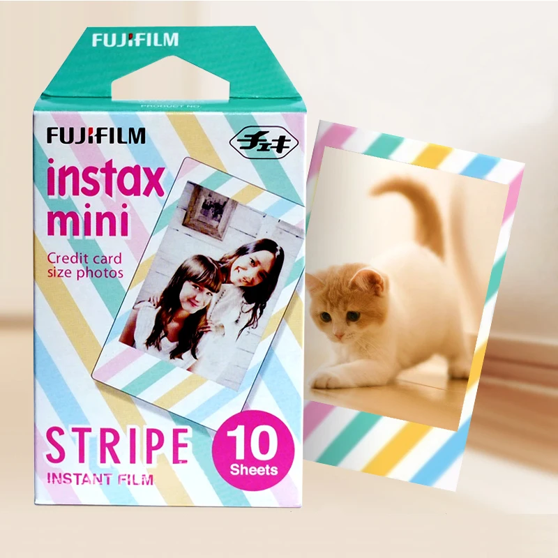 10 Оригинальный Fujifilm Instax Mini Instant Цвет фильм в полоску для polaroid Мини камеры 7 s 8 9 25 50 s 90 SP-1