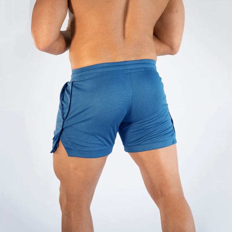 Брендовые летние фитнес мужские сетчатые дышащие пляжные шорты мужские эластичные быстросохнущие короткие брюки тонкие шорты для