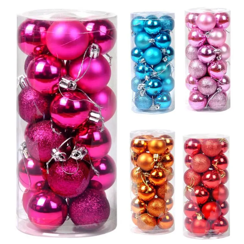 

Plastic Plating Christmas Party Hanging Ball Xmas Colorful Pendant Home Bar Shop Decoration Christmas Tree Hanging Balls 24Pcs