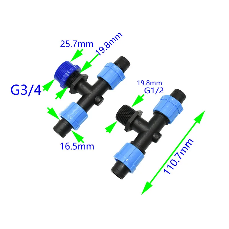 Мужской 3/4 1/2 16 мм капельный ленточный тройник делитель воды резьба фиксирующий разъем 3 способ орошения капельная лента для теплицы 1 шт