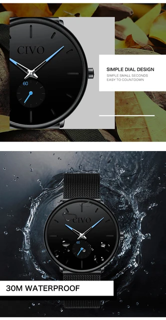 CIVO Fashion Watch Men Waterproof Slim Mesh Strap Minimalist Wrist Watches For Men Quartz Sports Watch Clock Relogio Masculino -