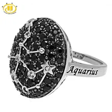 Hutang Women Rings 925 Sterling Silver Jewelry Fine Steampunk Aquarius Constellation Natural Black Spinel Topaz Gems Ring Koyle