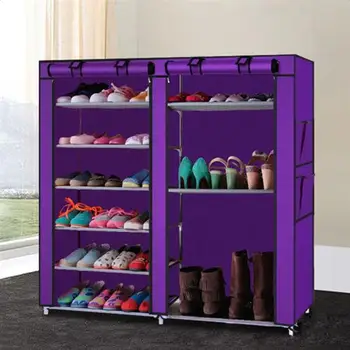 

Double Rows 9 Lattices Combination Style Shoe Cabinet Rack Storage Purple E5M1