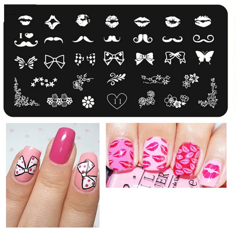 

1 PC Fahion Nail Art Stamping Plate Pattern DIY Bow Lips Butterfly Heart Manicure Image Template Festival Nails Stencil Tools