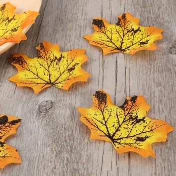 

50Pcs Artificial Maple Leaves Cloth Fake Maple Leaves Simulation Props For Party Wedding Decoration
