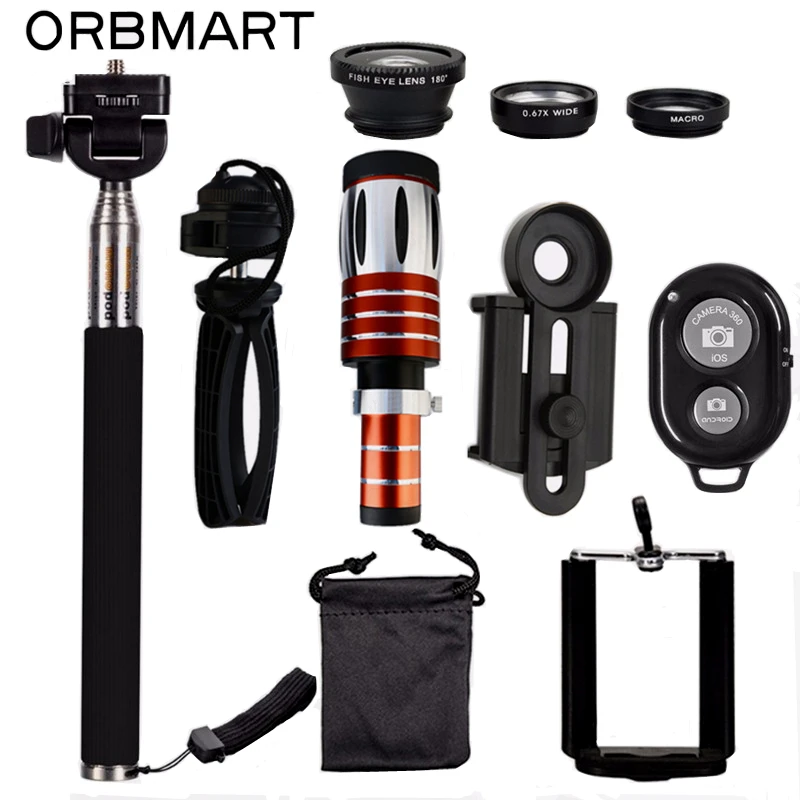 

ORBMART 50X Telescope + 3 in 1 Fish Eye Lens + Extendable Handheld Selfie Stick + Bluetooth Shutter Lense Kit For Smartphone