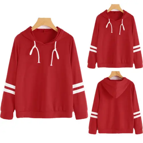  2017 Women Red Long Sleeve Hoodie Sweatshirt Pullover Tops Casual Jumper Coat