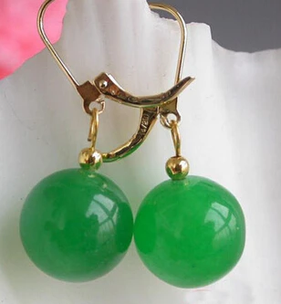 

wb001 Natural Green Jade Round Earrings Dangle Earring 14K/20