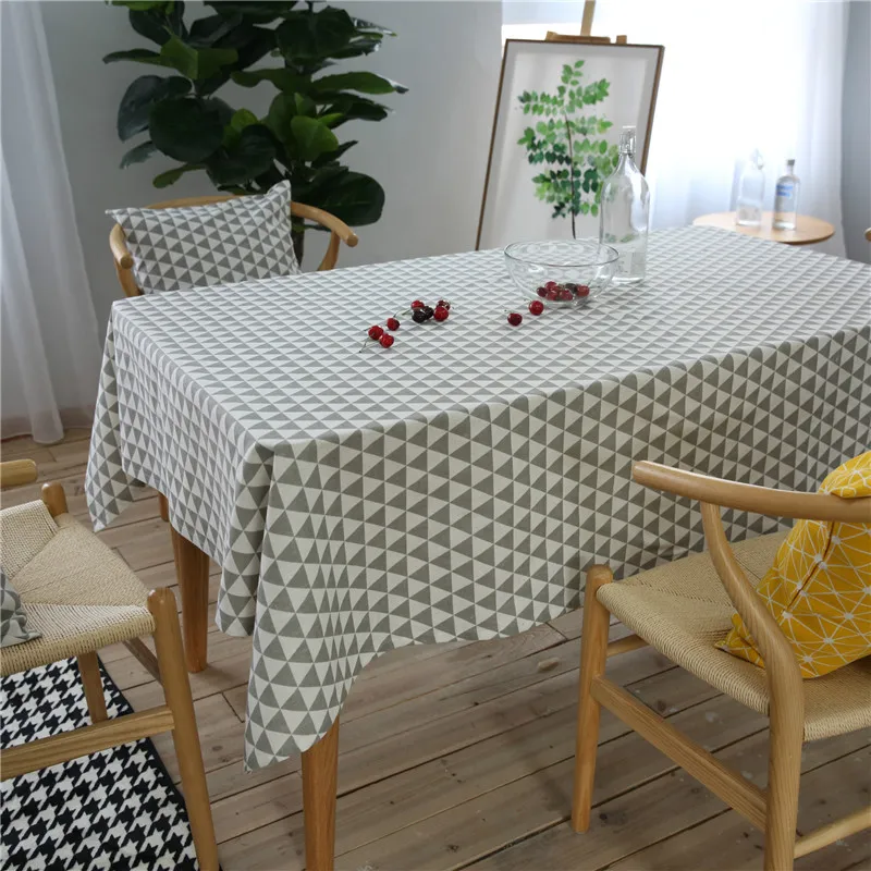 Gray And White Geometry Rectangle Table Cloth Cotton Linen Kitchen