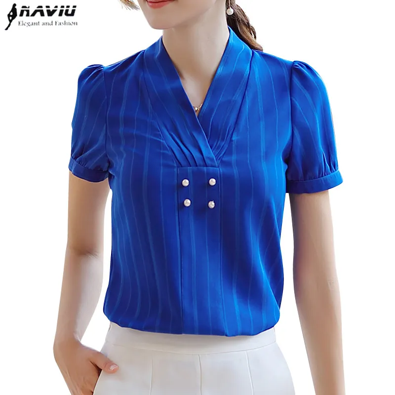 

2019 high quality new fashion v neck shirt women Summer short sleeve blouses elegant formal wear plus size tops