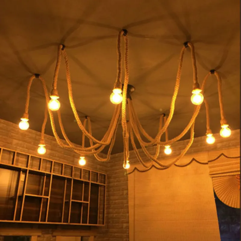 E27 промышленный подвесной светильник Ретро Винтаж Эдисон пеньковая веревка потолочный светильник