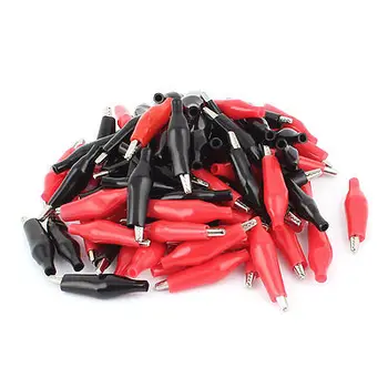 

34mm Metal Length Plastic Metal Testing Insulated Alligator Clip Black Red 100Pcs