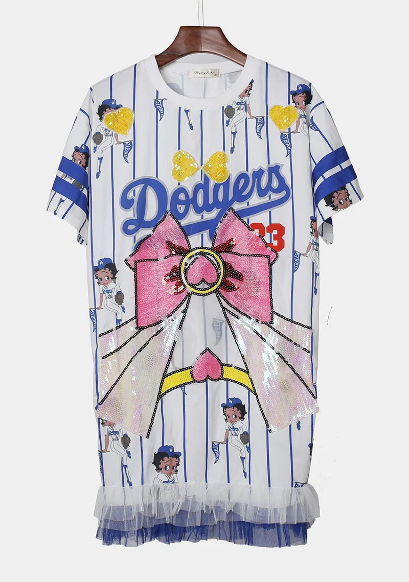 Women's Fashion Cartoon Bow Print Short Sleeve Hot Mesh