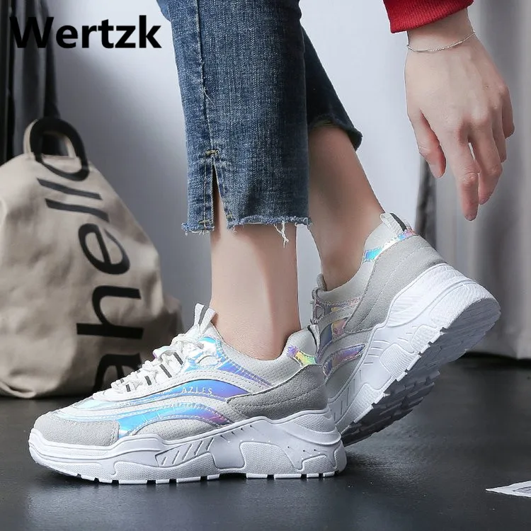 

Wertzk 2019 womens shoes women sneakers white sneakers tenis feminino Flock Med (3cm-5cm) zapatos de mujer Spring/Autumn E133
