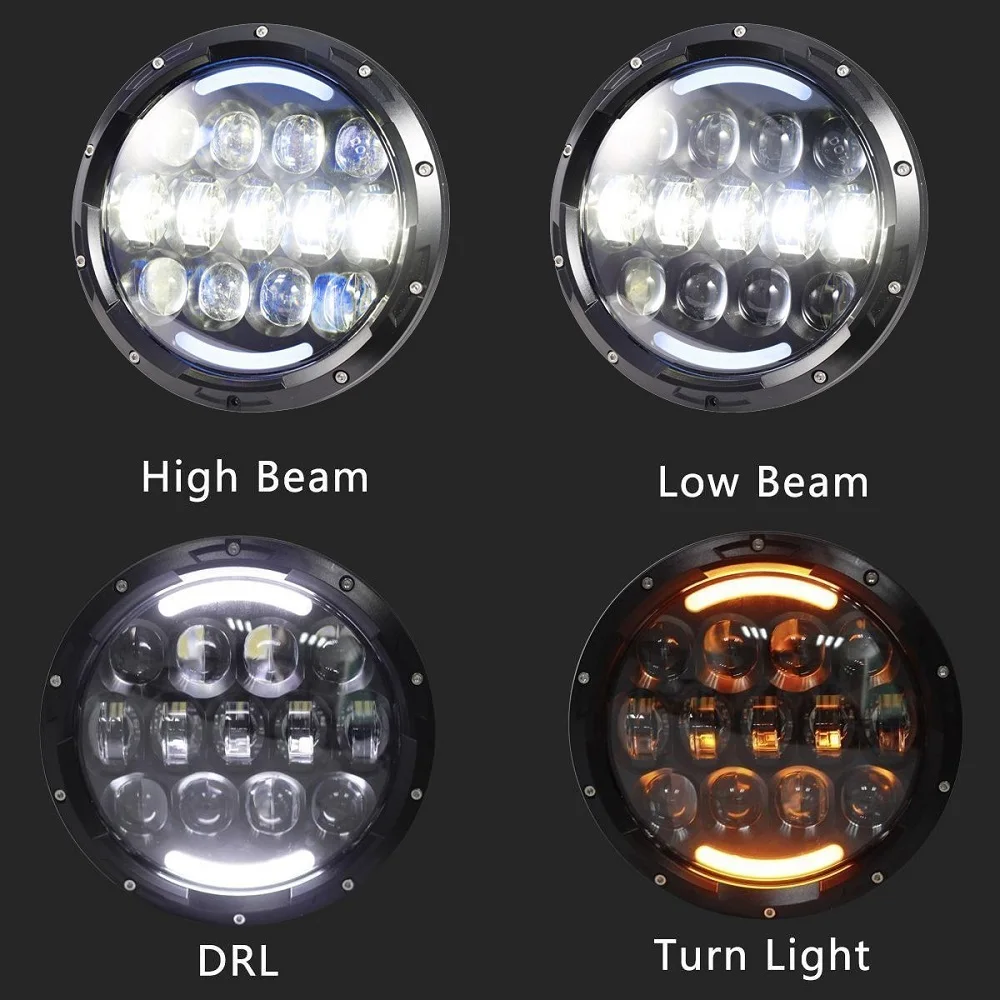 2Pcs Hot sales 7Inch Round Auto Led Headlight Car Driving Light Led Headlamps With Angle Eyes DRL for Jeep Wrangler JK 1