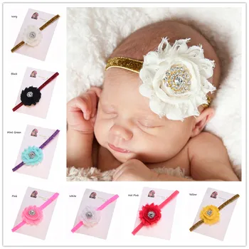 

36pcs Shabby Chiffon Chic flower Glitter headband Hair Accessories Rhinestone Casual hair bows hair headband