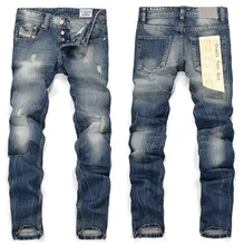 2016 Plus Size New Arrival Thunderstar Mens Jeans Zipper Straight Full Length Solid Scratched Denim Pants