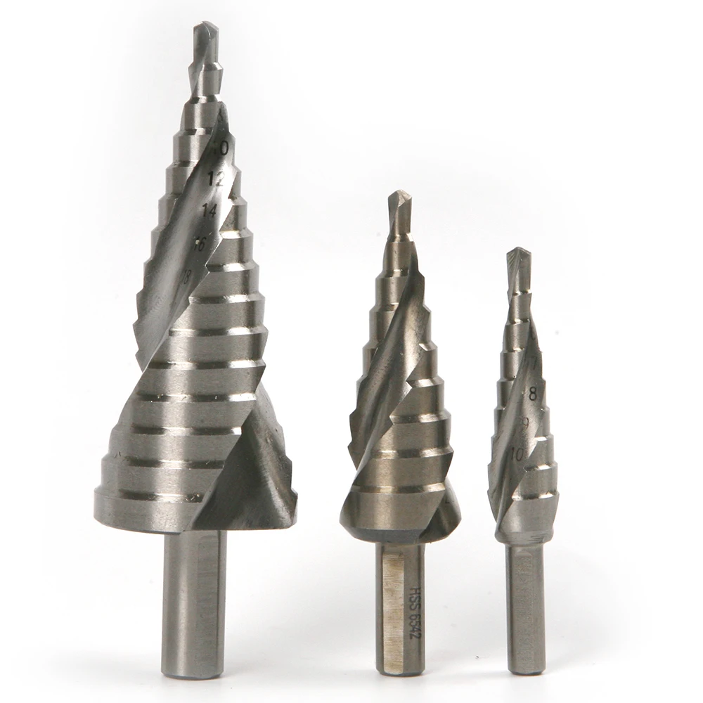 3pcs Hss6542 Spiral Flute Step Drill Bit For Stainless Steel Cutting