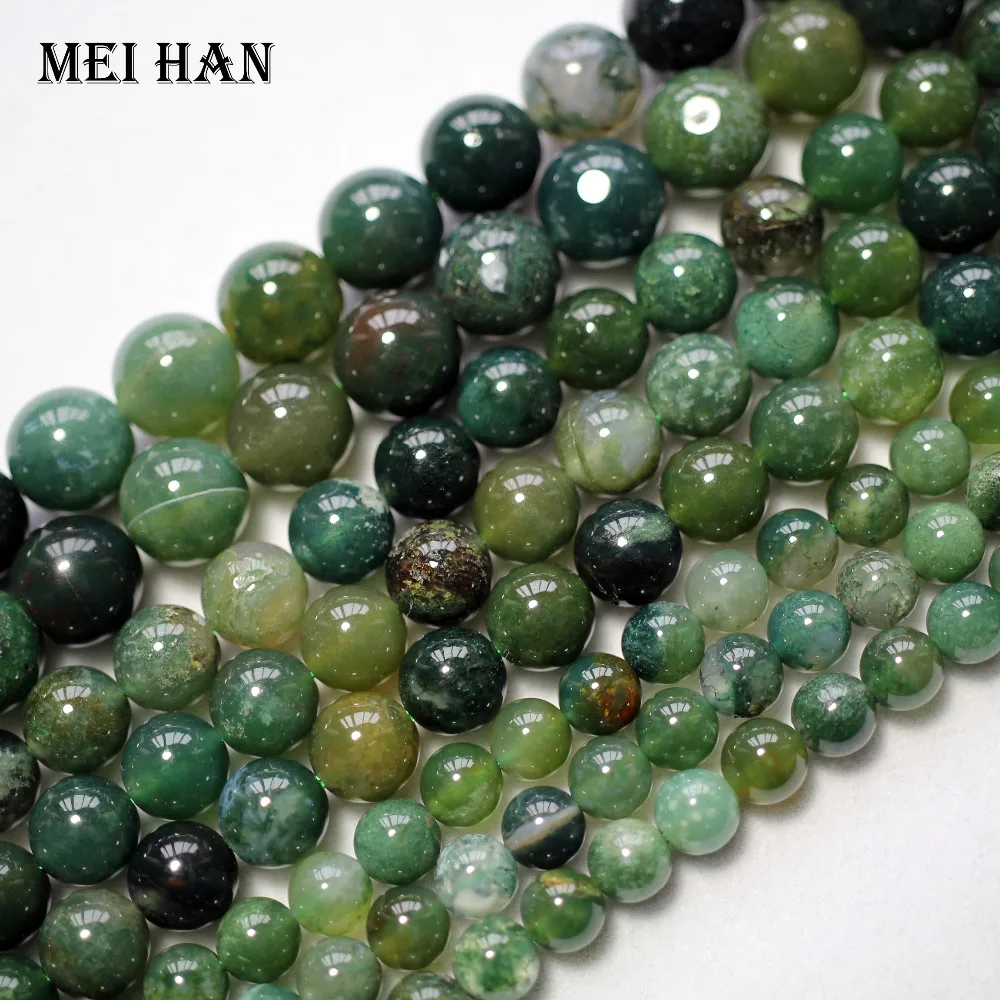 

Wholesale 6-12mm natural green moss agatee round loose beads for jewelry making design stone fashion diy bracelet necklace