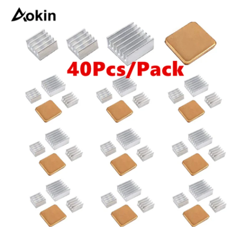 

Aokin 40 PCS For Raspberry Pi Heatsink Kit Aluminum Heatsink For Raspberry Pi B B+ 2 3 Heatsink Copper Pad Shims adhesive tape