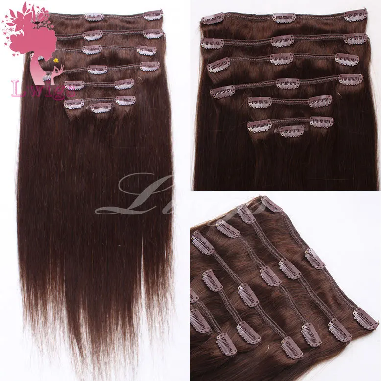 

3# brown color brazilian virgin hair extension,clip in hair extension brazilian virgin hair can custom hair extension