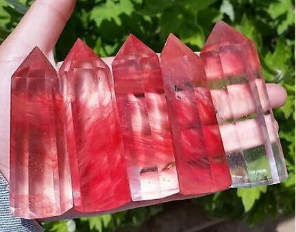 

huij 00930 7pcsPretty Red SMELT quartz crystal point Bronze Statue