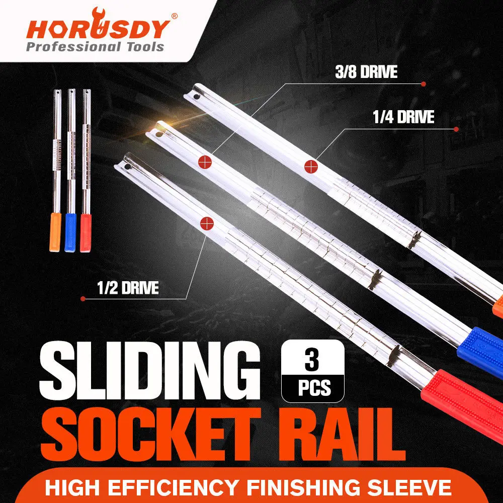 HORUSDY 3Pcs Steel Socket Wrench Rail Combination Set Tool Holder Organizer 1/4" 3/8" 1/2" Colorful Finishing Tools