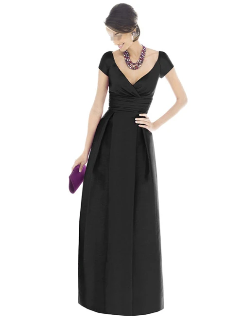 2013 hottest classical black cap sleeve long-length satin evening dresses | Свадьбы и торжества