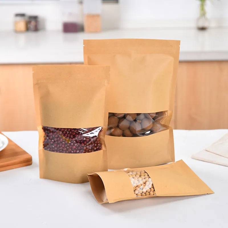 50 шт.! Высокое качество коричневая крафт бумага ziplock мешок стоячий вверх