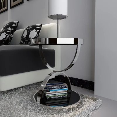 Современный простой круглый чайный столик из закаленного стекла, угловой столик для дивана - Цвет: silver 480Dx500H mm