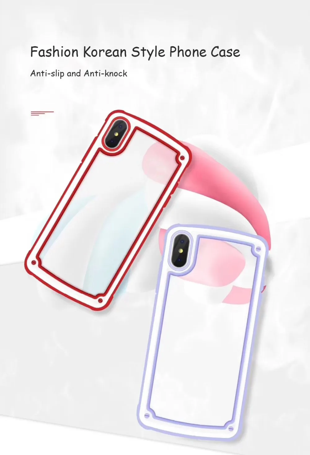 Case For iPhone Xr X Xs Max Cover Korean Candy Color Transparent PC + TPU Shockproof (31)