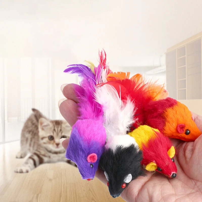 

color random feather Toys False Mouse Toys 2018 For Cat Accessory Handmade 1Pcs