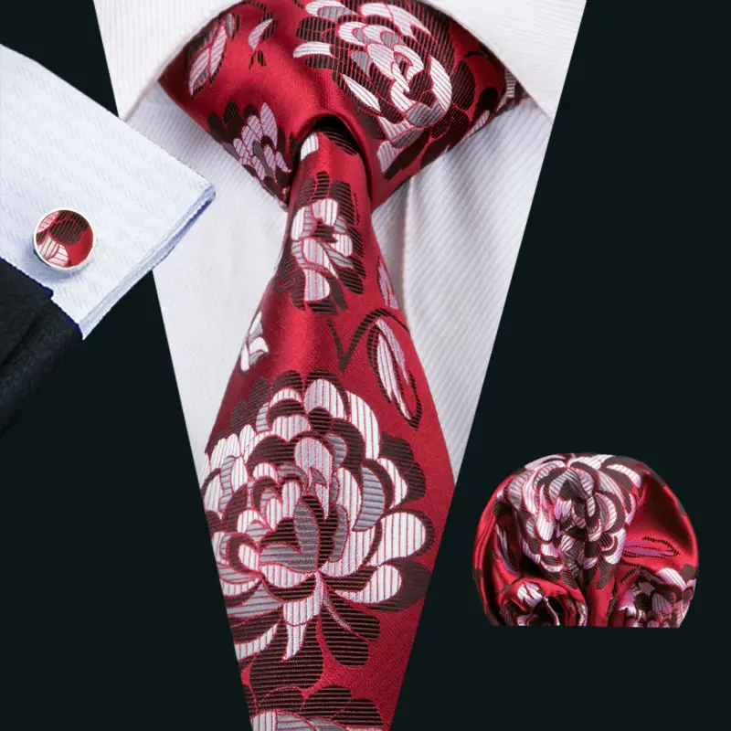 LS-1522 Барри. ван классический Для мужчин галстук 100% шелк красный цветочный галстук Hanky запонки Набор для Для мужчин; Свадебная вечеринка