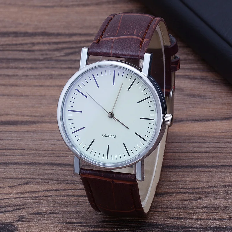 

Fashion Men Women Business Big Dial Black Brown Leather Watch Simple Bracelet Watches Gifts