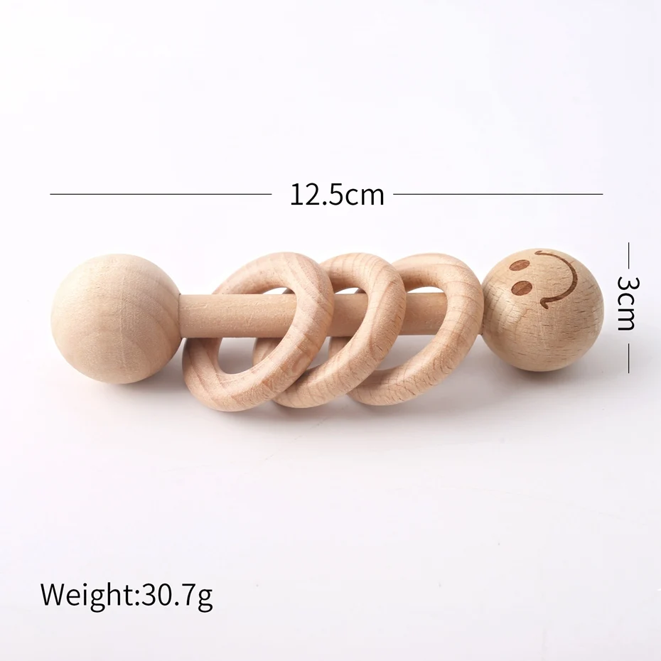 2pcs Smile Wooden Beads Teether Rattle Baby Crib Toy Food Grade Wooden Teething Interactive Toys Safe and Natural Baby Gifts
