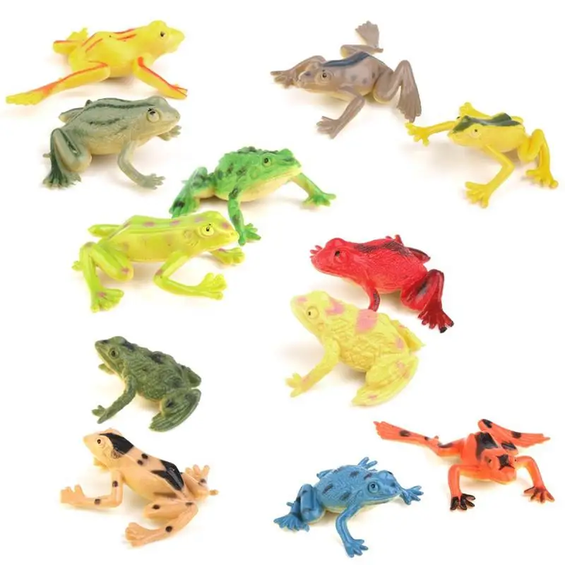 

12 Pcs Mini Frog Model Plastic Figures Kids Toy Sets Multi-Color Emulation Education Rainforest Green Gold Frog Landscape Decor