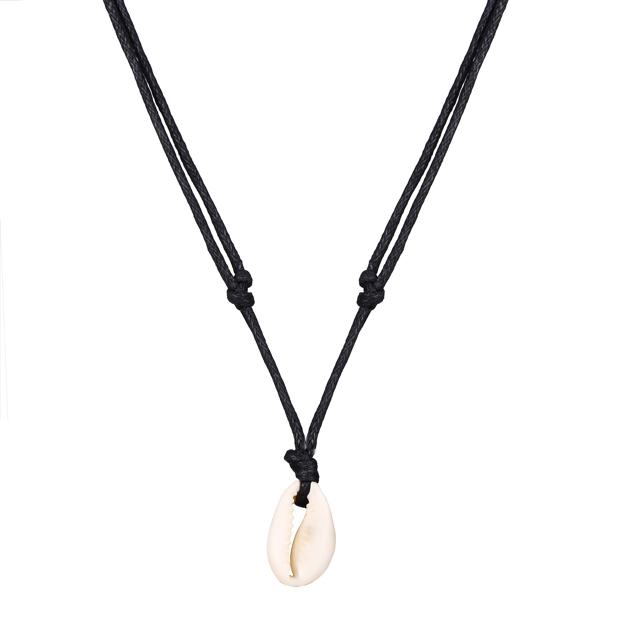 Poputton Fashion Women Natural Sea Shell Necklace Adjustable Black Rope