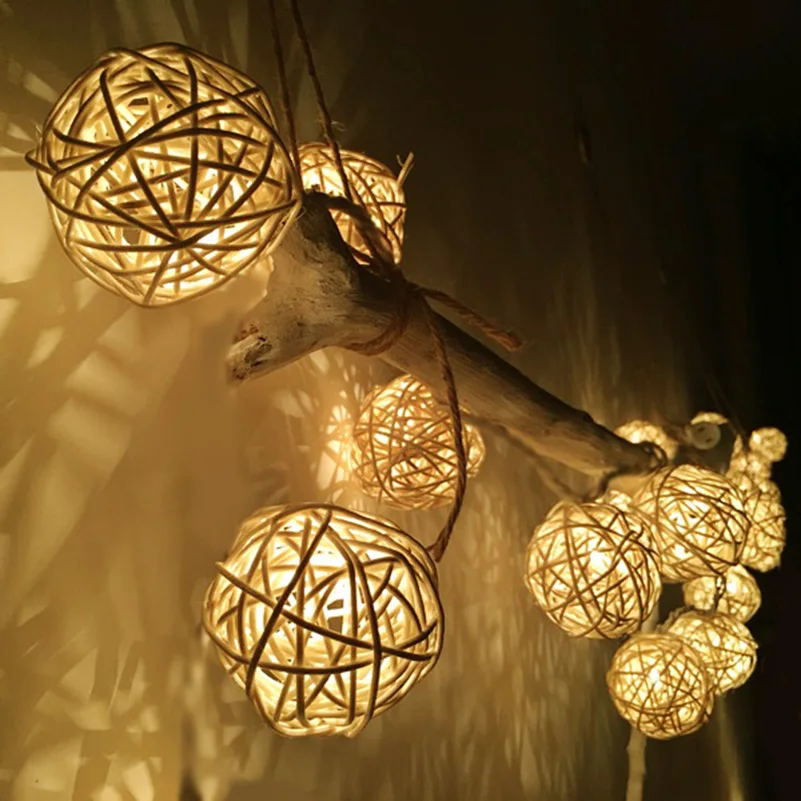 Goodland 2M Rattan Ball LED String Light Fairy Lights Holiday Light for Party Wedding Christmas Garland LED Gerlyanda Decoration Goodland 2M Rattan Ball LED String Light Fairy Lights Holiday Light for Party Wedding Christmas Garland LED Gerlyanda Decoration